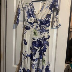 Roberto Cavalli Blue and White Floral Backless Dress